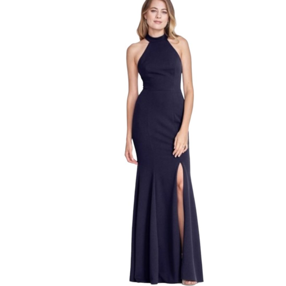 NEW Watters & Watters Jaryn Racer Back Halter Neckline Maxi Cocktail Dress